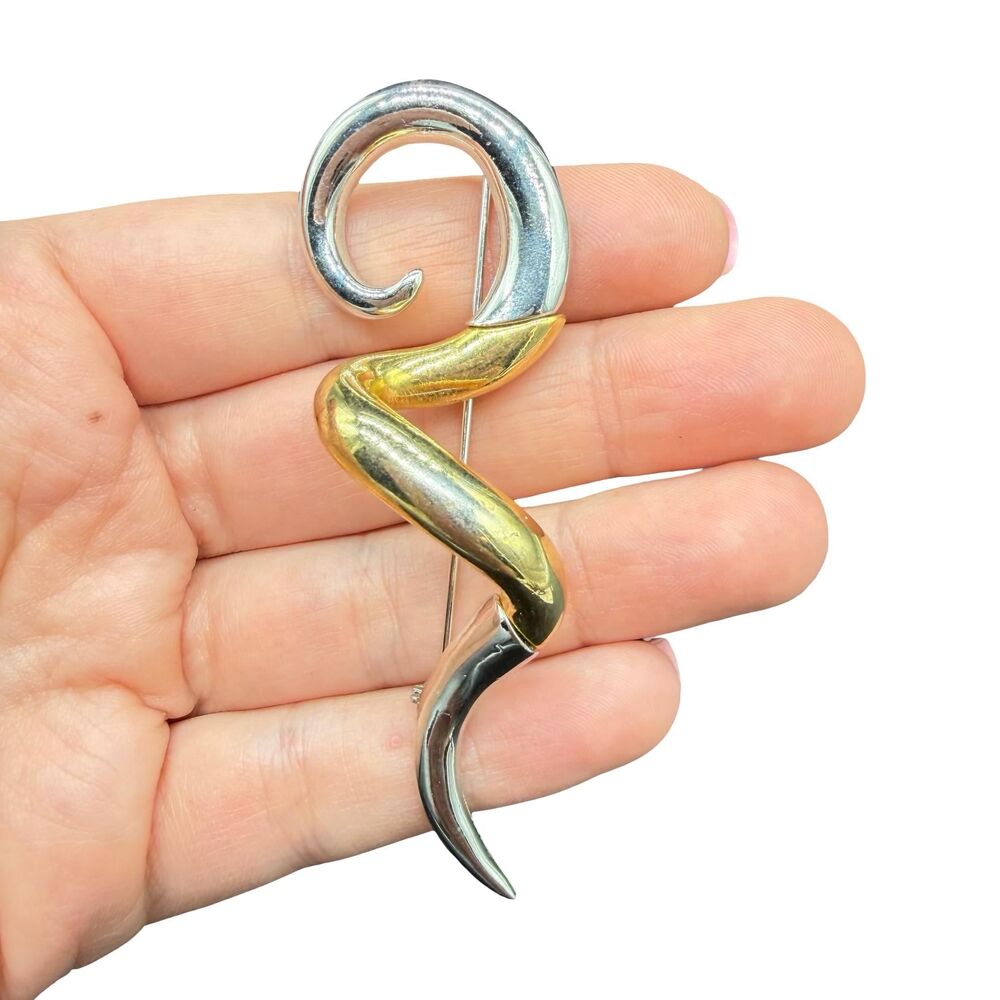 Vintage Jewelry Silver and Gold Tone Twisted Rod Brooch Swirling Pin